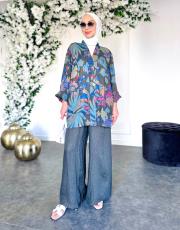 masha ithal ceketli keten takım antrasit