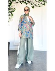 masha ithal ceketli keten takım haki