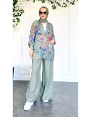 masha ithal ceketli keten takım haki 2