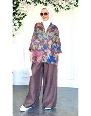 masha ithal ceketli keten takım kahve 2