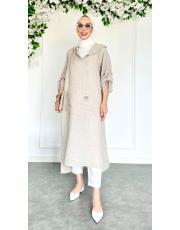ithal solin keten elbise tunik vizon