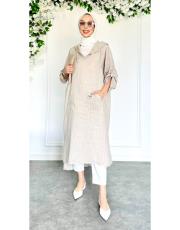 ithal solin keten elbise tunik vizon 2