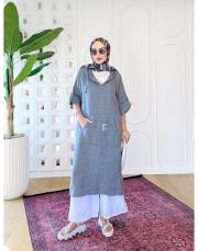 ithal solin keten elbise tunik gri 3