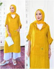 ithal solin keten elbise tunik hardal
