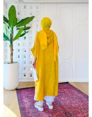 ithal solin keten elbise tunik hardal 2