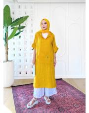 ithal solin keten elbise tunik hardal 4