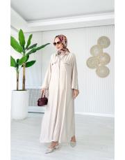 düz cepli viskon gömlek elbise taş