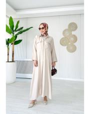 düz cepli viskon gömlek elbise taş 3