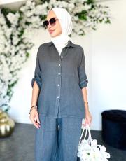 ithal halina keten gömlek antrasit