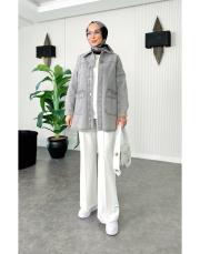 çıtçıtlı oversize denim ceket gri 2