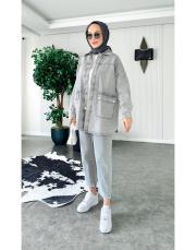 çıtçıtlı oversize denim ceket gri 4