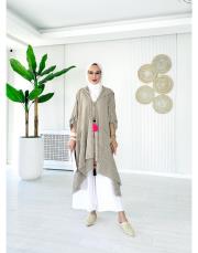 çizgili gofre cadı kap bej