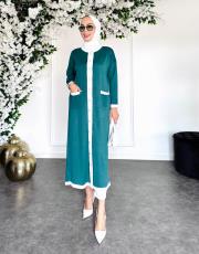 merserize şeritli düğmeli hırka öbaşıyeşil