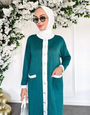 merserize şeritli düğmeli hırka öbaşıyeşil 2