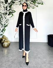 merserize şeritli düğmeli hırka siyah