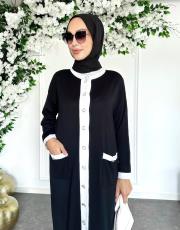 merserize şeritli düğmeli hırka siyah 2