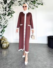 merserize şeritli düğmeli hırka acı kahve