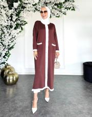 merserize şeritli düğmeli hırka acı kahve 2