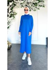 yaka kollar fırfır taş düğmeli merserize elbise sax