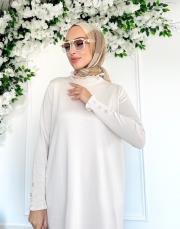 yaka kollar fırfır taş düğmeli merserize elbise taş 2