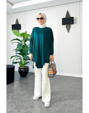 çift cepli triko oversize tunik öbaşıyeşil