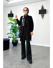 çift cepli triko oversize tunik siyah