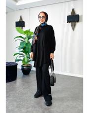 çift cepli triko oversize tunik siyah 2