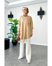 çift cepli triko oversize tunik sütlü kahve 2