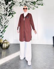 kampanyalı fermuarlı iki ip kap acı kahve