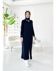 düğmeli merserize ferace hırka lacivert 2