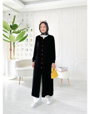 düğmeli merserize ferace hırka siyah