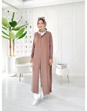 düğmeli merserize ferace hırka vizon