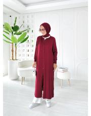 düğmeli merserize ferace hırka bordo