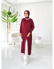 düğmeli merserize ferace hırka bordo 2