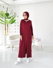 düğmeli merserize ferace hırka bordo 3