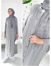 düğmeli merserize ferace hırka gri