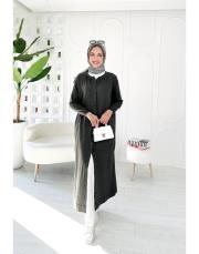 düğmeli merserize ferace hırka haki 2