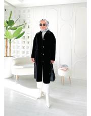 santa tay tüğü oversize kap siyah