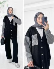 kot garnili hırka siyah