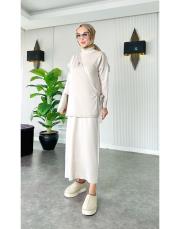 tasarım çıkarılabilir broşlu portatif tek omuz süveterli merserize elbise takım taş