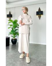 tasarım çıkarılabilir broşlu portatif tek omuz süveterli merserize elbise takım taş 3