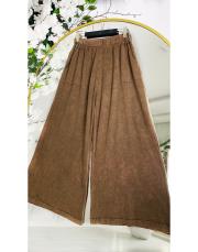 %100 pamuk yıkamalı bol triko pantolon kahverengi