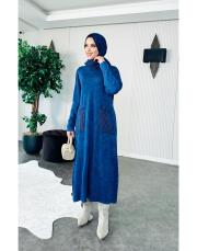 fileli balıkçı triko elbise lacivert