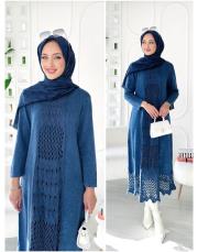 roza %100 pamuk yıkamalı triko elbise lacivert