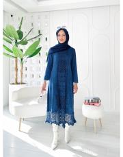 roza %100 pamuk yıkamalı triko elbise lacivert 2