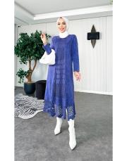 roza %100 pamuk yıkamalı triko elbise lila