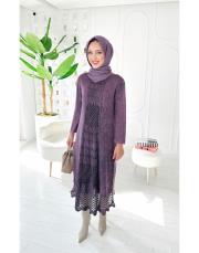 roza %100 pamuk yıkamalı triko elbise mor 2