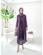 roza %100 pamuk yıkamalı triko elbise mor 3