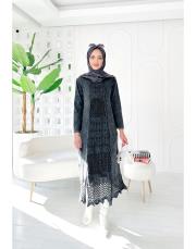 roza %100 pamuk yıkamalı triko elbise siyah