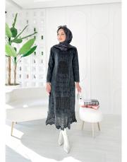 roza %100 pamuk yıkamalı triko elbise siyah 3